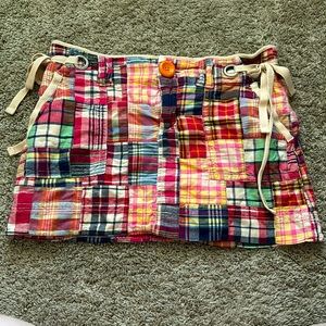 Retro American Eagle patchwork plaid mini skirt mini skirt w/ side, ties pockets